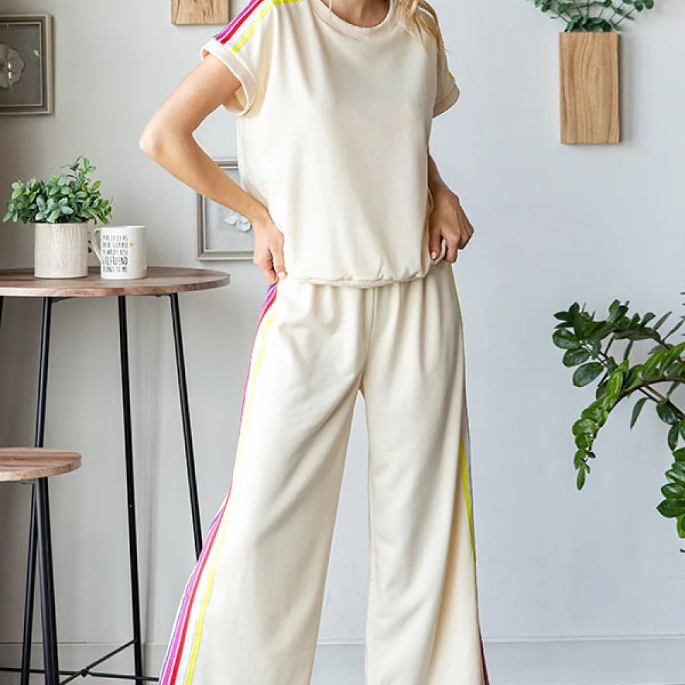 First Love Cream Jumpsuit with Colorful Stripes